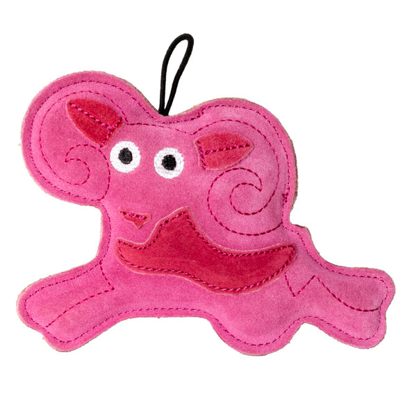Kiwi Walker Leather Toy Capricorn – Genuine Leather Pink Dog Toy, 15cm, Durable Design