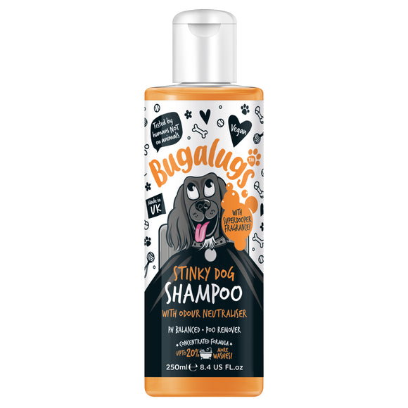Bugalugs Stinky Dog Shampoo – Concentrated Odor-Removing Formula, 1:10 Dilution, 250ml Bottle