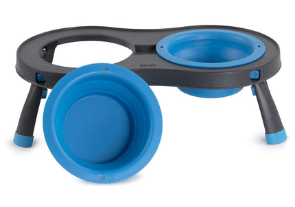 Dexas Double Elevated Feeder Small – Foldable Raised Dog Bowls Stand, Compact Fuchsia Design