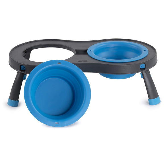 Dexas Double Elevated Feeder Small – Foldable Raised Dog Bowls Stand, Compact Fuchsia Design