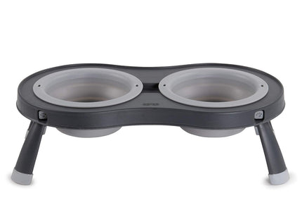 Dexas Double Elevated Feeder Small – Foldable Raised Dog Bowls Stand, Compact Fuchsia Design