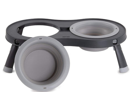 Dexas Double Elevated Feeder Small – Foldable Raised Dog Bowls Stand, Compact Fuchsia Design