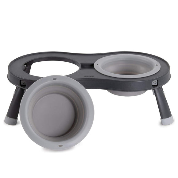 Dexas Double Elevated Feeder Small – Foldable Raised Dog Bowls Stand, Compact Fuchsia Design