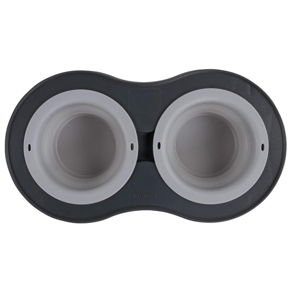 Dexas Double Elevated Feeder Small – Foldable Raised Dog Bowls Stand, Compact Fuchsia Design