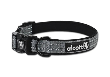 Alcott Adventure Reflective Collar Grey – Medium, Durable Adjustable Design with Safety Strip