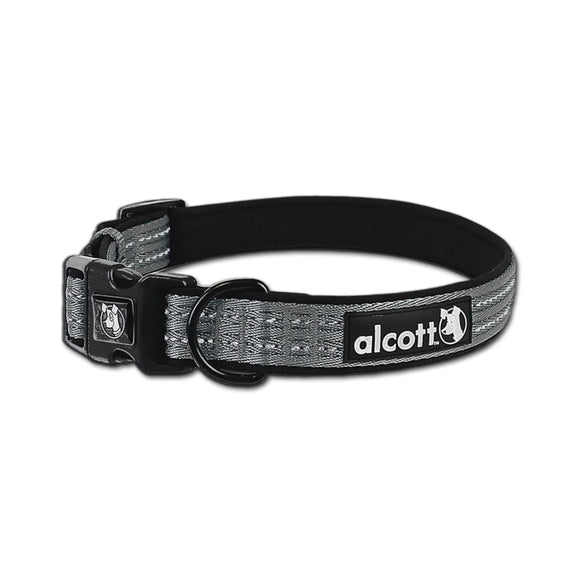 Alcott Adventure Reflective Collar Grey – Medium, Durable Adjustable Design with Safety Strip