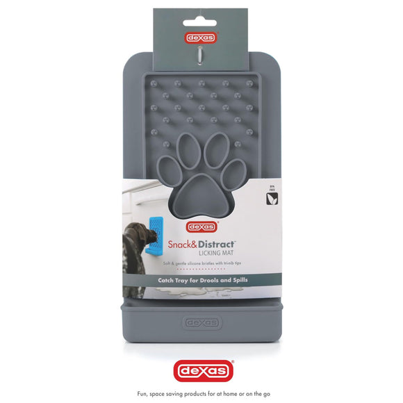 Dexas Snack & Distract Silicone Licking Mat with Pocket – Vertical Design, Blue
