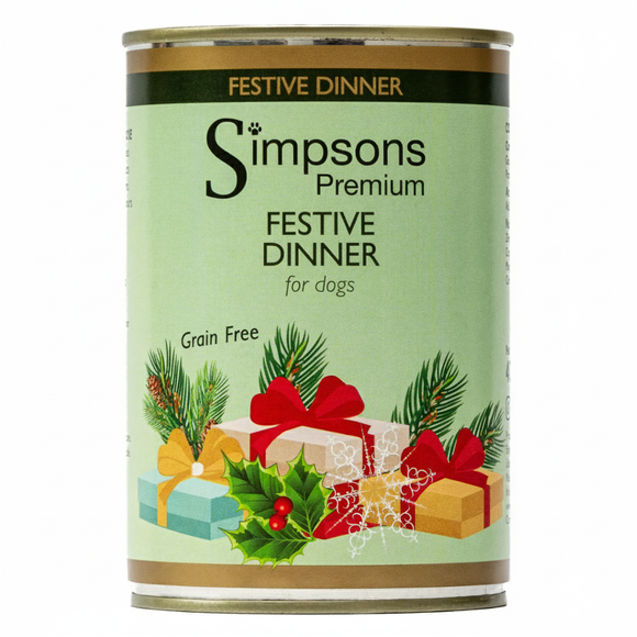 Simpsons Premium Festive Dinner Wet Dog Food – Turkey, Duck, Goose, 400g Can