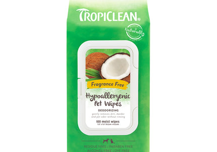 Tropiclean Hypoallergenic Grooming Wipes – Gentle Coconut Cleansing, 100 Pack