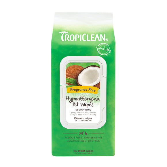 Tropiclean Hypoallergenic Grooming Wipes – Gentle Coconut Cleansing, 100 Pack
