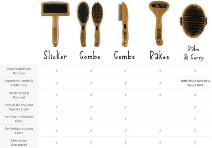 Bamboo Groom Combo Brush Small/Medium – Double-Sided Bamboo Brush with Soft and Pin Bristles, Ergonomic Handle
