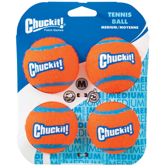 Chuckit! Medium Tennis Balls 6.4cm – Durable Non-Squeak Play Balls, 4 Pack
