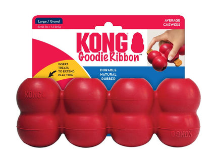 KONG Goodie Ribbon Dog Treat and Chew Toy – Durable Red Rubber, Small Size