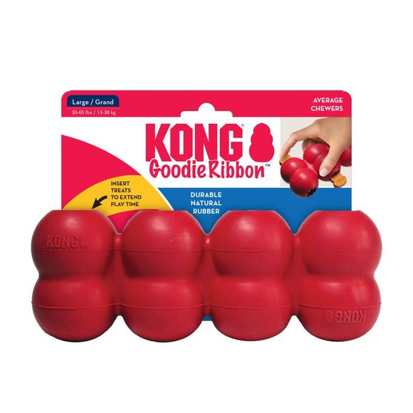 KONG Goodie Ribbon Dog Treat and Chew Toy – Durable Red Rubber, Small Size