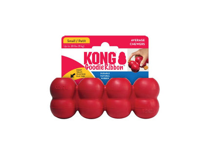KONG Goodie Ribbon Dog Treat and Chew Toy – Durable Red Rubber, Small Size