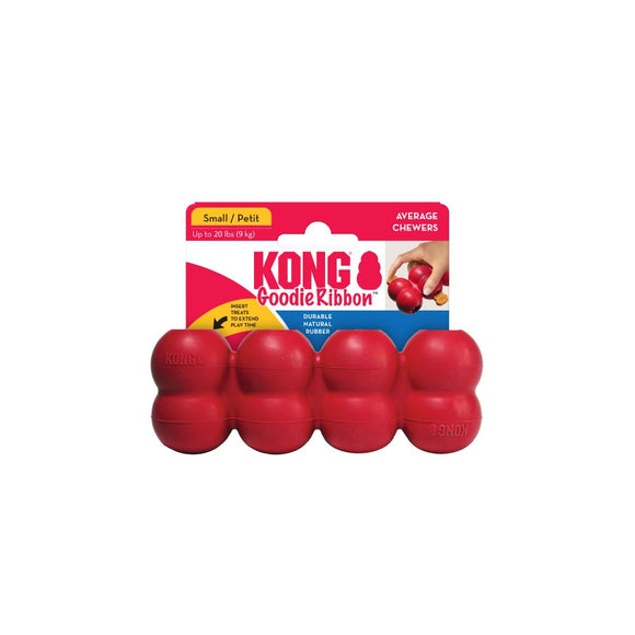 KONG Goodie Ribbon Dog Treat and Chew Toy – Durable Red Rubber, Small Size