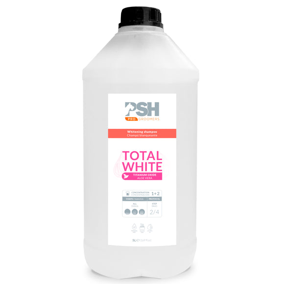 PSH Pro Total White Shampoo – Concentrated Whitening Formula, 5L, Enhances Coat Brightness