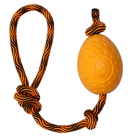 Kiwi Walker Let's Play Egg Orange – Durable Fetch Toy with Rope, Vibrant Orange Design
