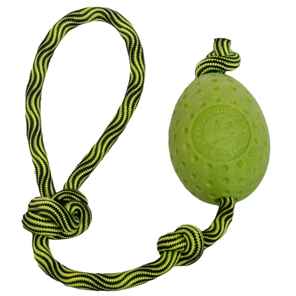 Kiwi Walker Let's Play Egg Green – Durable Fetch Toy with Rope, Vibrant Color, Interactive Design