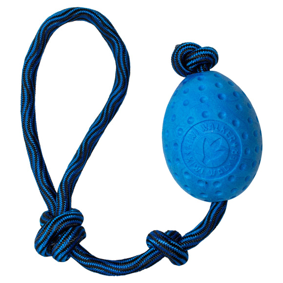 Kiwi Walker Let's Play Egg Blue – Durable Fetch Toy with Rope, Egg Shape, Vibrant Blue