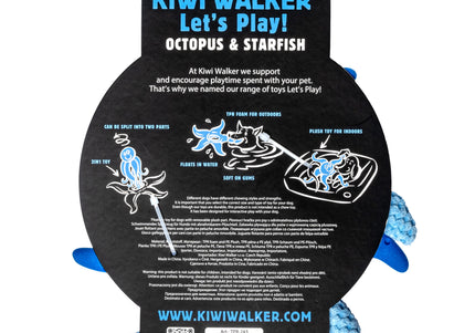 Kiwi Walker Octopus and Starfish 25cm – 2-in-1 Plush Toy Set, Floating and Durable, Blue