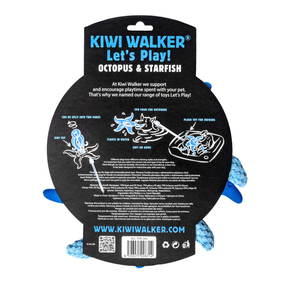 Kiwi Walker Octopus and Starfish 25cm – 2-in-1 Plush Toy Set, Floating and Durable, Blue