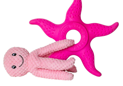 Kiwi Walker Octopus and Starfish 25cm – 2-in-1 Plush Toy Set, Floating and Durable, Blue