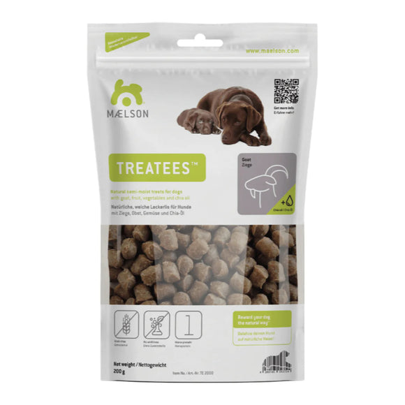 Maelson Treatees Goat Dog Treats – Natural Meaty Goat Morsels, 200g Resealable Pack