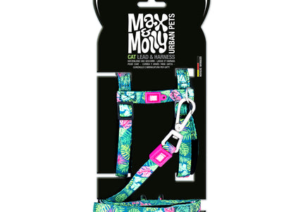 Max&Molly Cat Harness and Leash Set – Adjustable Tropical Leaves Pattern, Lightweight Design