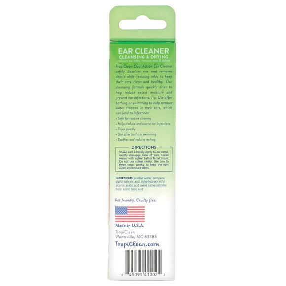 Tropiclean Dual Action Ear Cleaner 118ml – Gentle Cleansing Solution with Deodorizing Formula