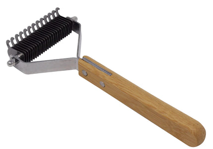 Bamboo Groom Double Sided Dematting Comb – Dual-Action Hook Trimmer, Ergonomic Wooden Handle
