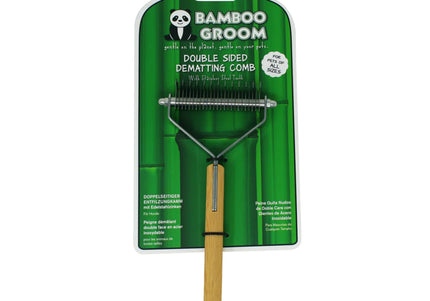 Bamboo Groom Double Sided Dematting Comb – Dual-Action Hook Trimmer, Ergonomic Wooden Handle