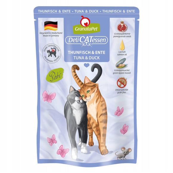GranataPet DeliCatessen Tuna & Duck – Grain-Free Wet Food with Tender Tuna and Duck, 6x85g Pouches