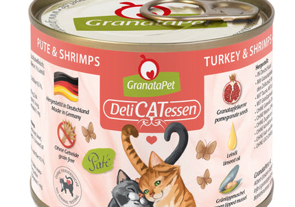 GranataPet DeliCatessen Turkey & Shrimps – Grain-Free Wet Cat Food, 200g Can