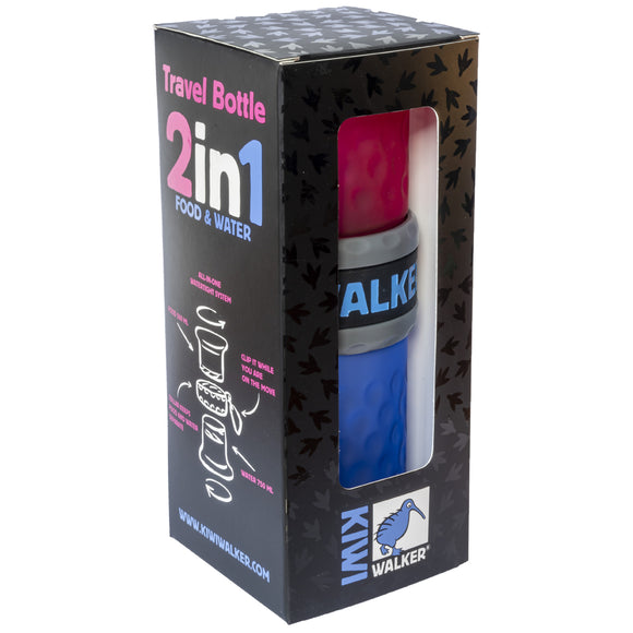 Kiwi Walker 2-in-1 Travel Bottle – Dual Food and Water Dispenser, Pink and Blue