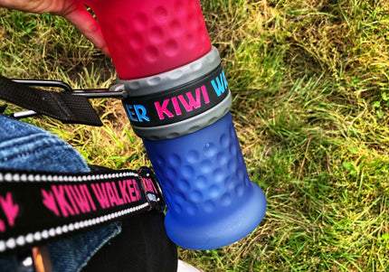 Kiwi Walker 2-in-1 Travel Bottle – Dual Food and Water Dispenser, Pink and Blue