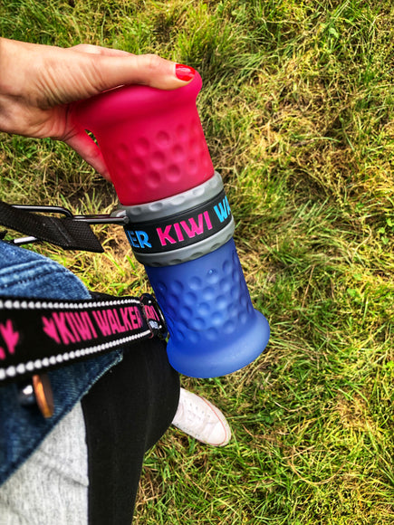 Kiwi Walker 2-in-1 Travel Bottle – Dual Food and Water Dispenser, Pink and Blue