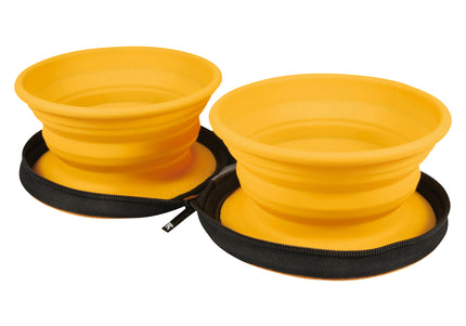 Kiwi Walker Double Travel Bowl – Silicone Collapsible Design, 2x350ml, Fuchsia Color