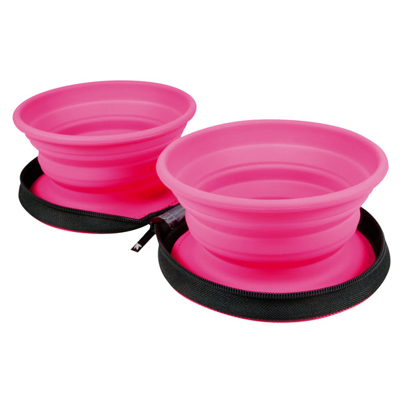 Kiwi Walker Double Travel Bowl – Silicone Collapsible Design, 2x350ml, Fuchsia Color