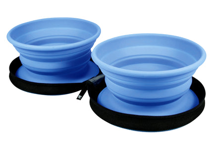 Kiwi Walker Double Travel Bowl – Silicone Collapsible Design, 2x350ml, Fuchsia Color