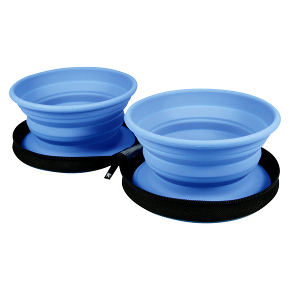 Kiwi Walker Double Travel Bowl – Silicone Collapsible Design, 2x350ml, Fuchsia Color