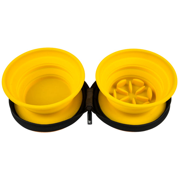 Kiwi Walker Double Travel Bowl – Silicone Slow Feeder, 2x350ml, Fuchsia, Portable Design