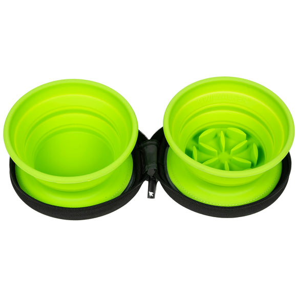 Kiwi Walker Double Travel Bowl – Silicone Slow Feeder, 2x350ml, Fuchsia, Portable Design