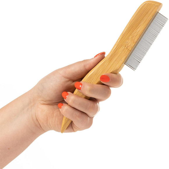 Mikki Bamboo Flea Anti-Tangle Comb – Rotating Teeth, Natural Bamboo, Removes Insects Easily