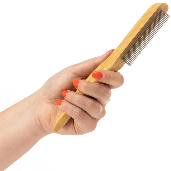 Mikki Bamboo Fine Anti-Tangle Comb – Dense Tooth Spacing with Rotating Pins, Eco-Friendly