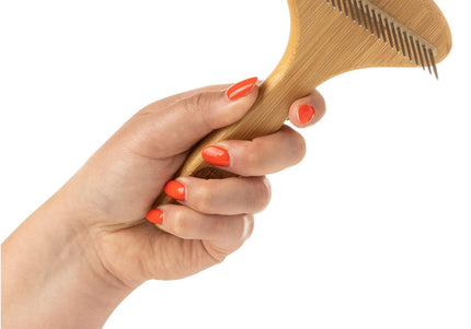 Mikki Bamboo Wide Anti-Tangle Rake – Wide-Tooth Rotating Pin Comb, Eco-Friendly Bamboo Handle