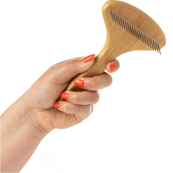 Mikki Bamboo Wide Anti-Tangle Rake – Wide-Tooth Rotating Pin Comb, Eco-Friendly Bamboo Handle