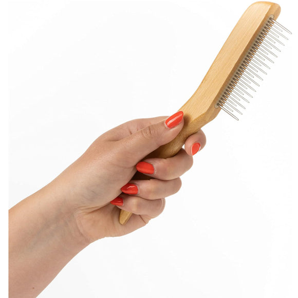 Mikki Bamboo Shedding Anti-Tangle Comb – Mixed Tooth Spacing, Rotating Pins for Easy Grooming