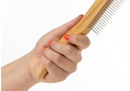 Mikki Bamboo Wide Anti-Tangle Comb – Wide-Toothed Rotating Pin Design, Gentle Detangling