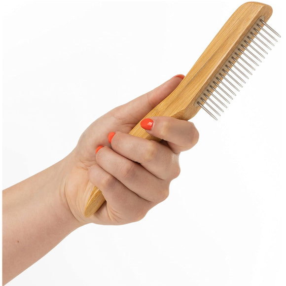 Mikki Bamboo Wide Anti-Tangle Comb – Wide-Toothed Rotating Pin Design, Gentle Detangling